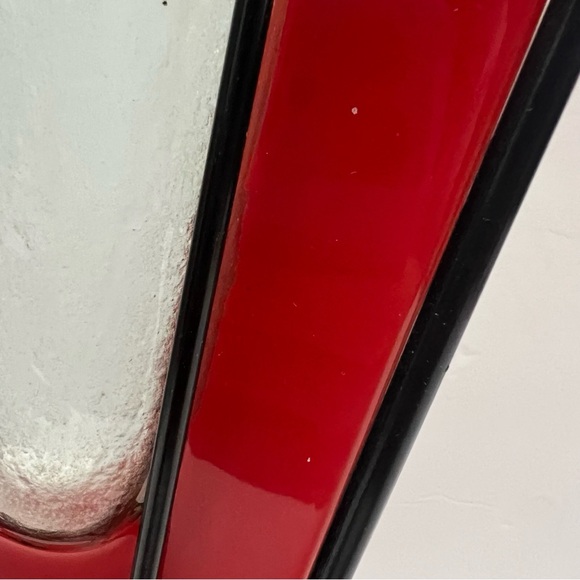 Vintage Postmodern Memphis Style Red Clear Art Glass Vase and Metal Stand - Picture 11 of 14